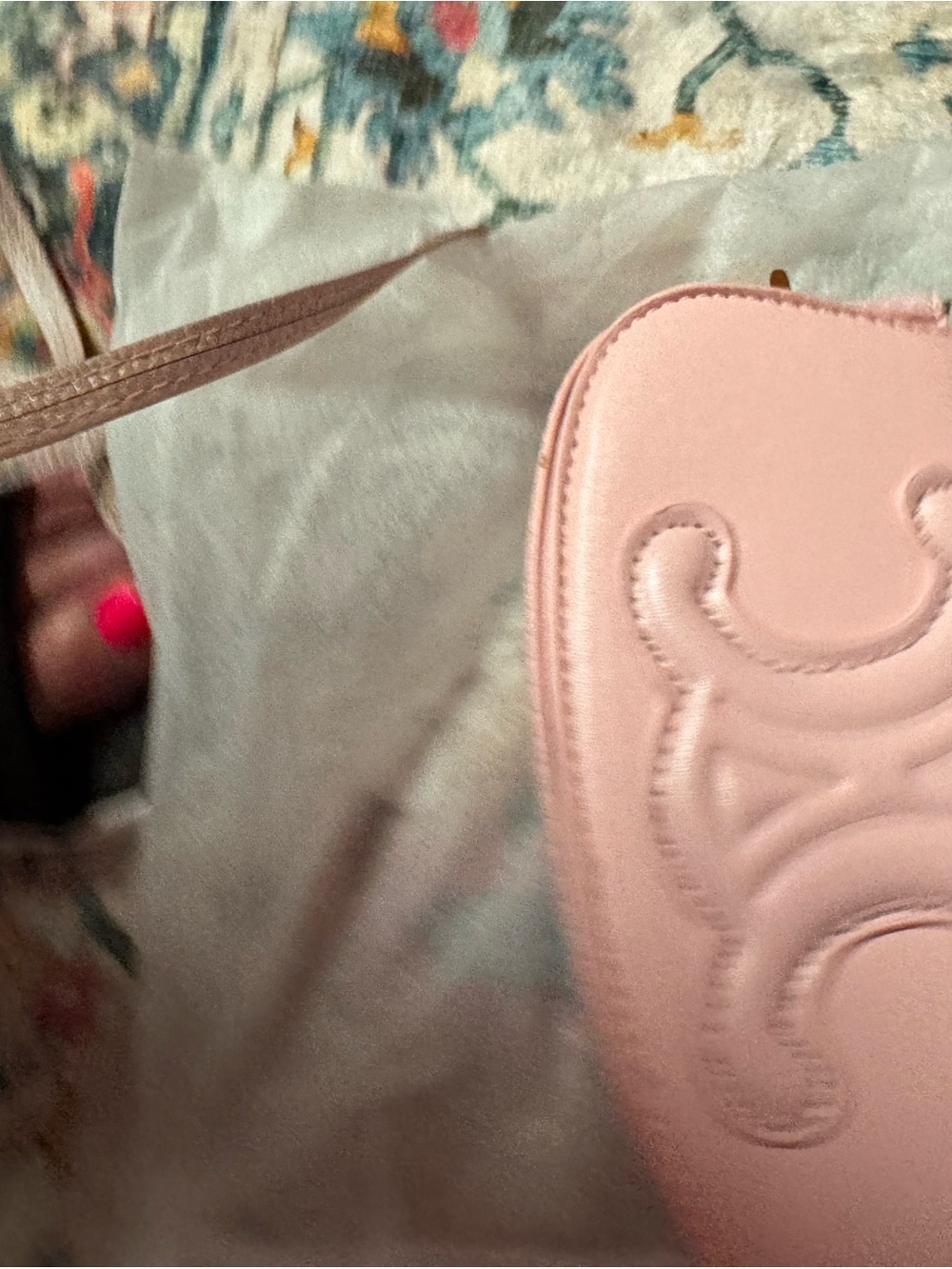 Soft Pink Quilted Wristlet Clutch with Embossed Logo Detail